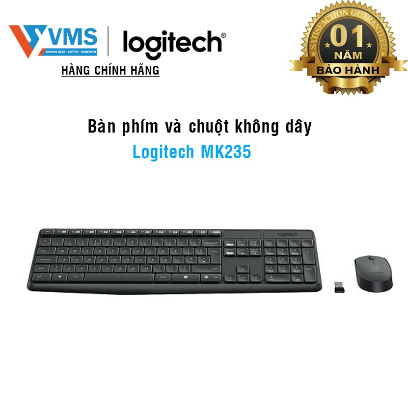 Bộ bàn phím chuột không dây Logitech MK235 Wireless (USB/đen)