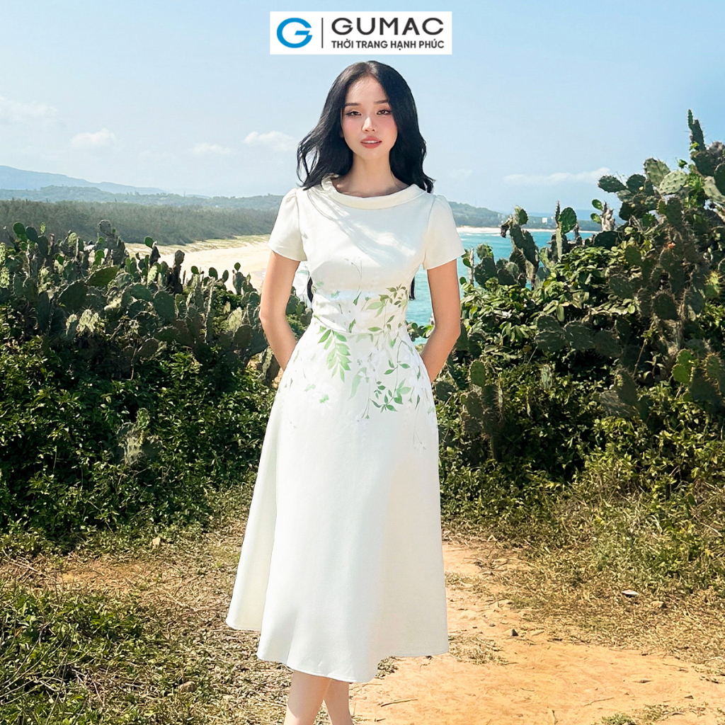 Đầm A cổ cách điệu thời trang GUMAC DE04042