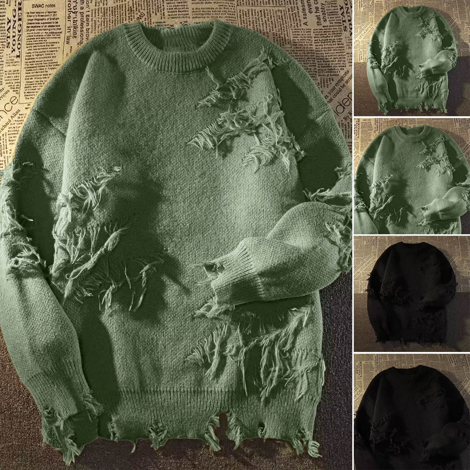 space Herrenpullover Leichter Herrenpullover Herren Winterpullover Trendy Rundhalsausschnitt Ripped Design Warmer Strickpullover508_voghion.com
