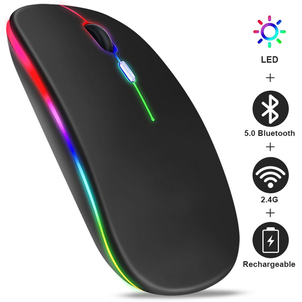 Ancest 2.4Ghz PC USB Chuột đèn nền LED Gamer bt5.2 máy tính im lặng mause Chuột chơi game Chuột không dây Bluetooth Chuột RGB