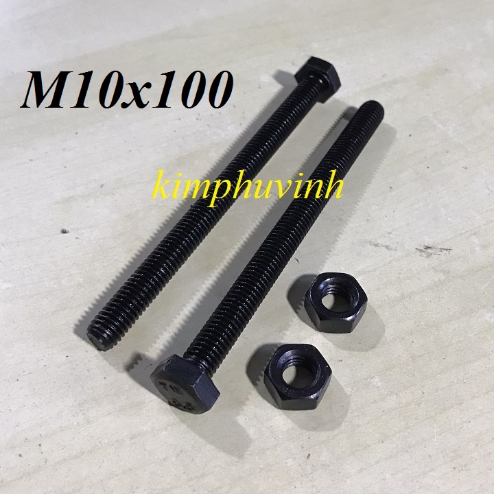 05 bộ - 10x100mm bulong thép đen - bulon đen 8.8