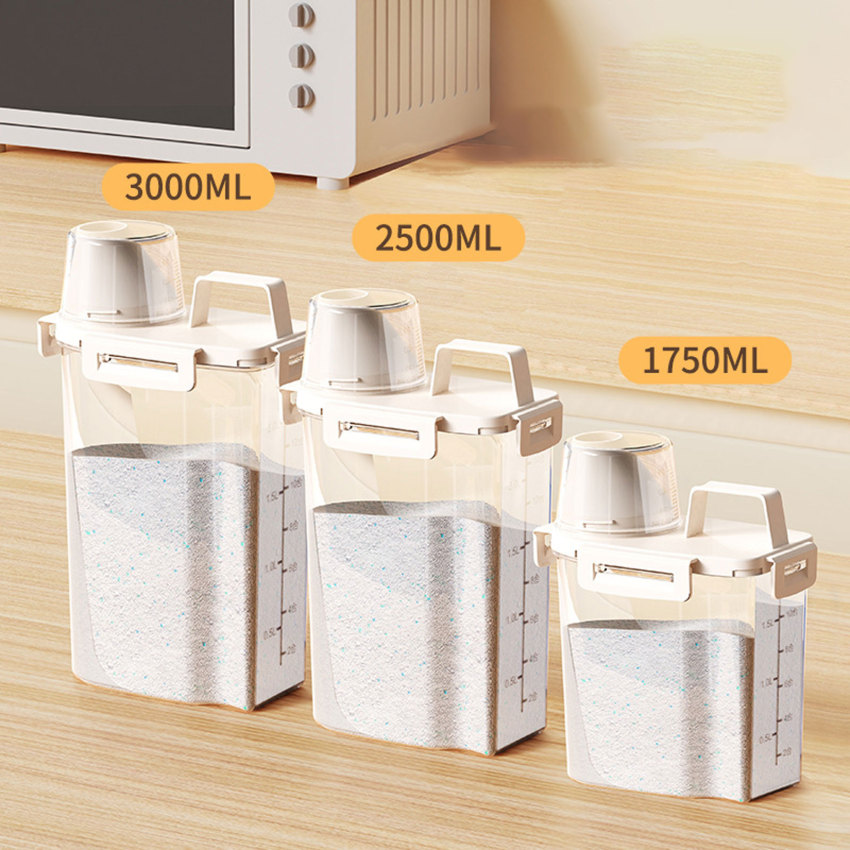 Bột giặt chất tẩy rửa hộp lưu trữ hộp đựng bột giặt với cốc đo lường đa năng kín nhựa ngũ cốc Jar