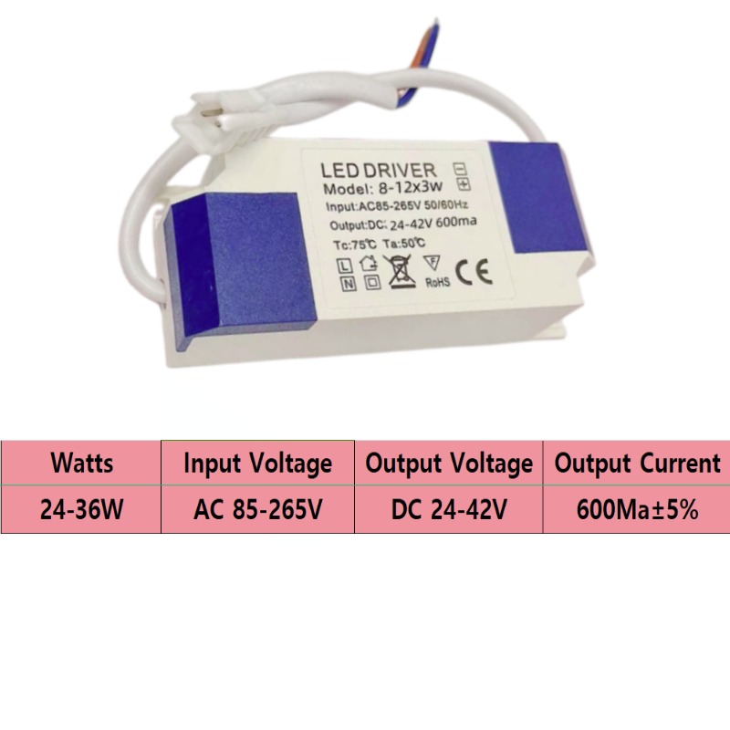 BlueSky LED Driver Power Supply, Constant Current Isolation Wide Voltage Driver Power Supply, Suitable for Lamps, 1-3W, 3-5W, 4-7W, 6-9W, 8-12W, 12-21W, 18-24W , 24-36W, 30W, 36-48W, 36-54W, 54-75W