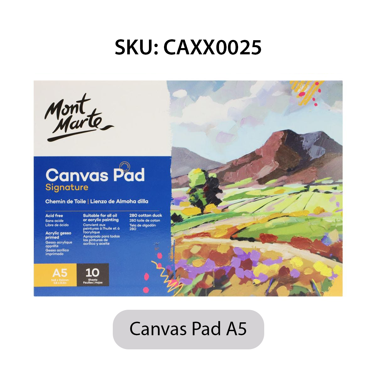 [Giao Hỏa Tốc] Sổ Canvas Vẽ Màu Acrylic, Sơn Dầu, Canvas Pad Mont Marte A3/ A4/ A5 10 Tờ Toan, 280gsm CAXX0023/CAXX0024/CAXX0025