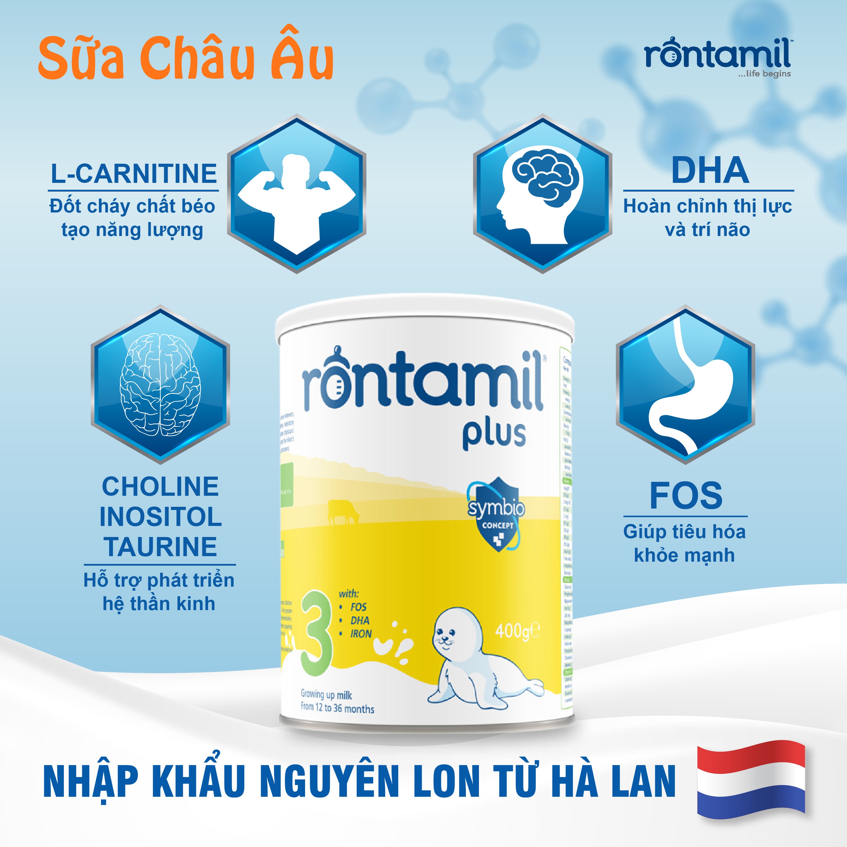 Sữa bột sinh học Rontamil Plus số 3 nhập khẩu Hà Lan 400g