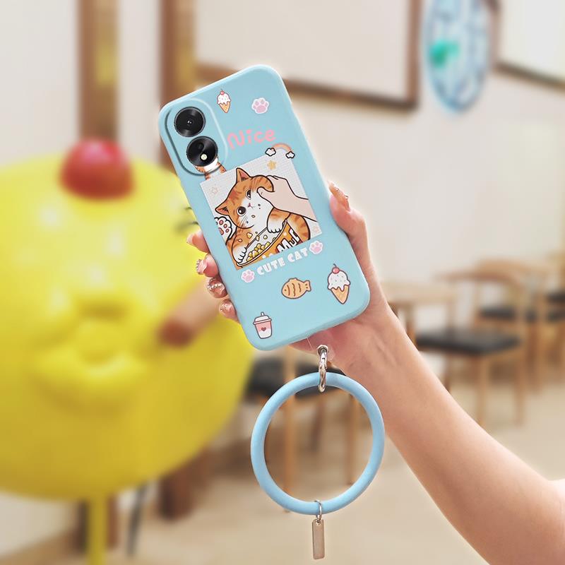Liquid silicone shell ring Phone Case For OPPO A38 4G phone case Cartoon Back Cover Solid color wristband Lens package. 