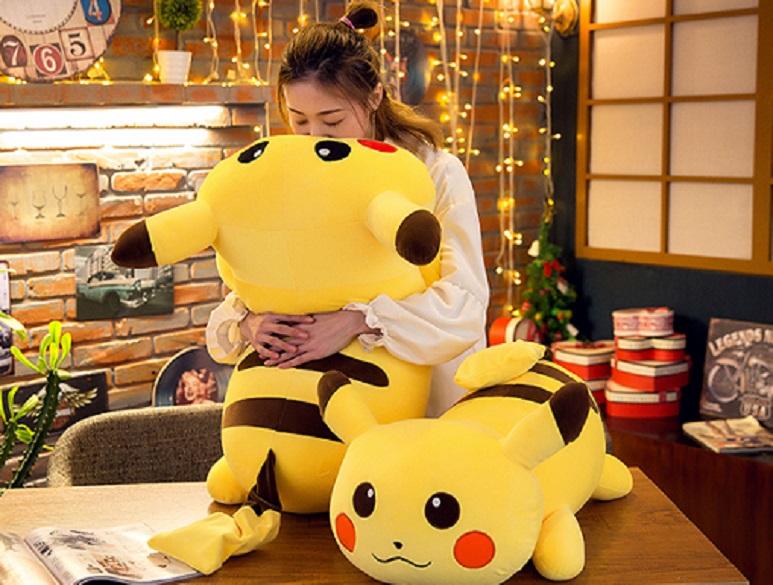 Gối Ôm PICACHU, Gối Ôm Gấu Bông Hình Thú Siêu Dễ Thương, Thú nhồi bông gối ôm pikachu cao cấp vải nhung co giãn 4 chiều