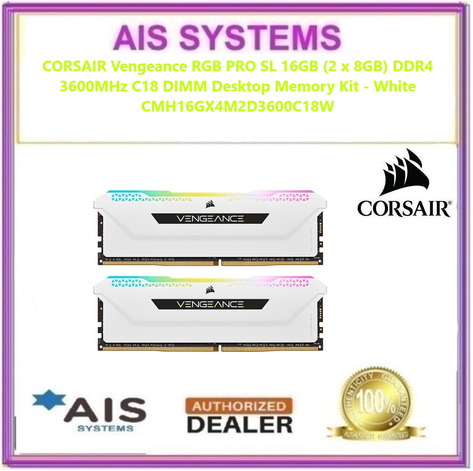 Corsair VENGEANCE RGB PRO SL 16GB DDR4 3600MHz RAM White