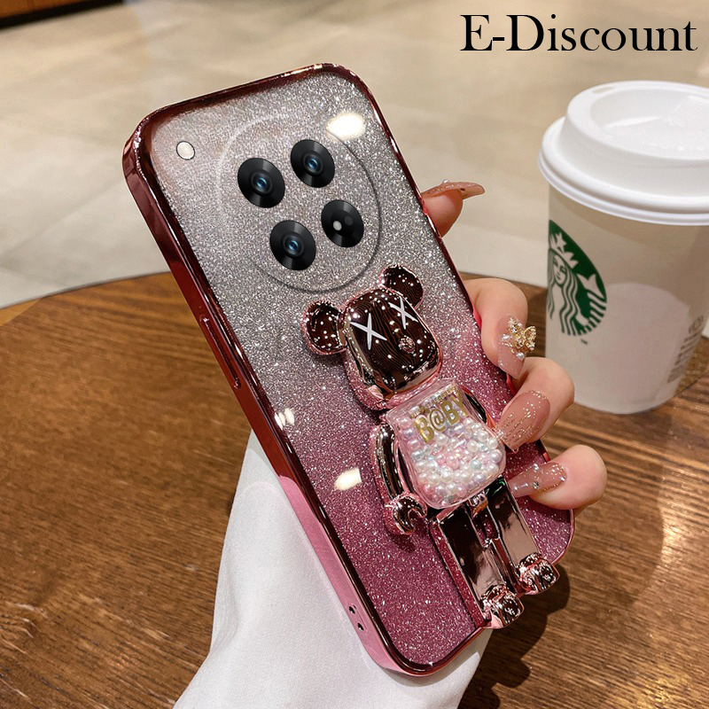 New Phone case Redmi 14C Back cover with Cartoon 3D Bear Stand Luxury Slim Gradient Plating Glitter Girls Stylish For Xiaomi Redmi 14C case. 