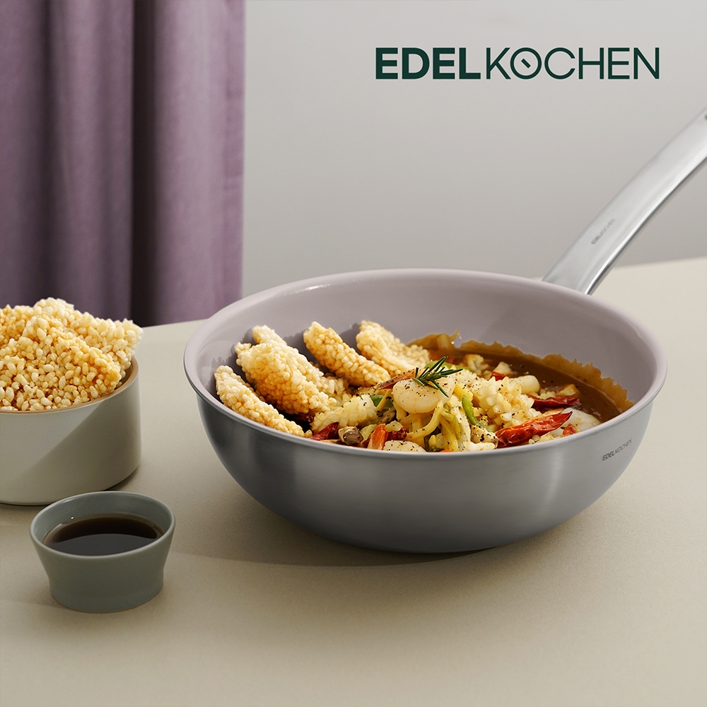 Combo 2 chảo inox Edelkochen Easy Prism - Màu Earl Gray (Chảo chiên 24cm/ Chảo xào 28cm)