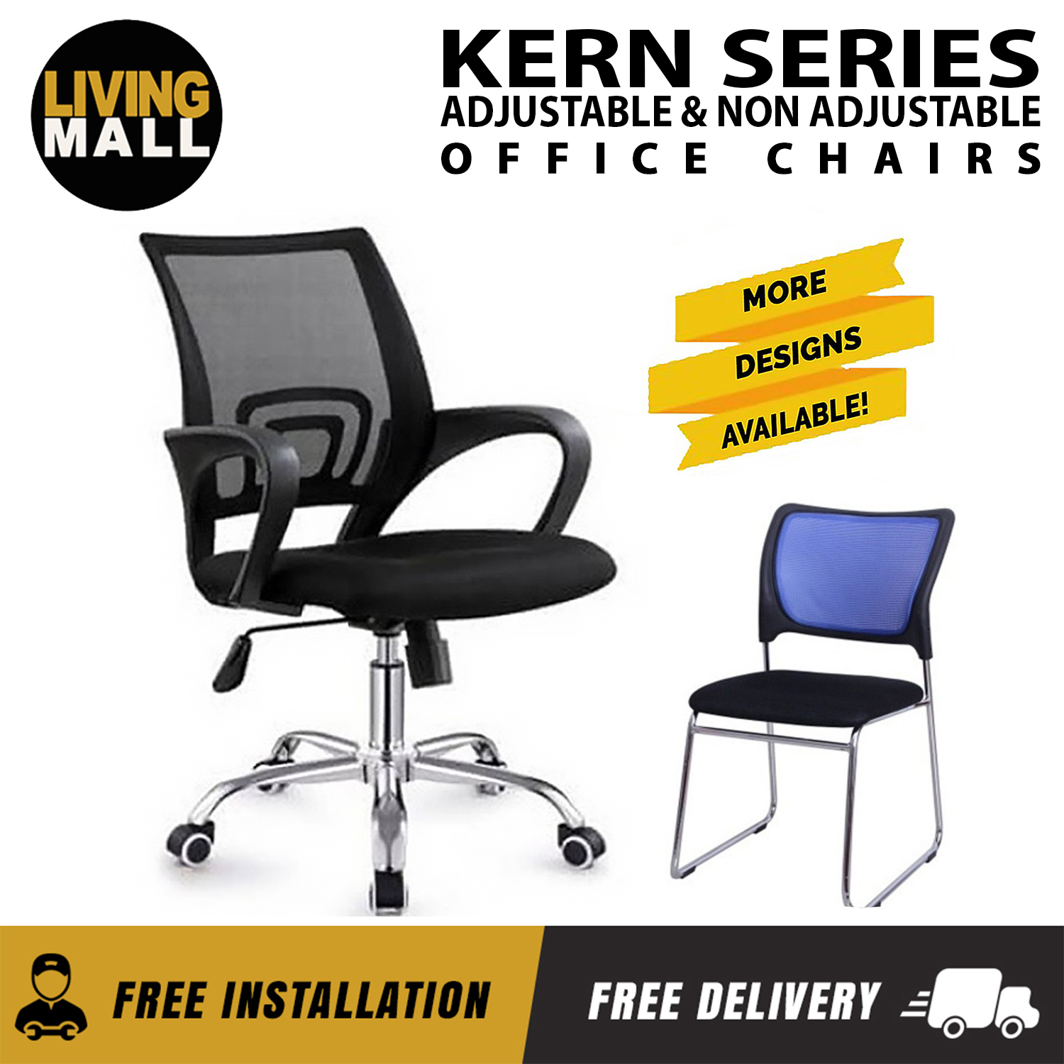 Living Mall Kern Series Adjustable Office And Home Swivel Chair in Black& Blue