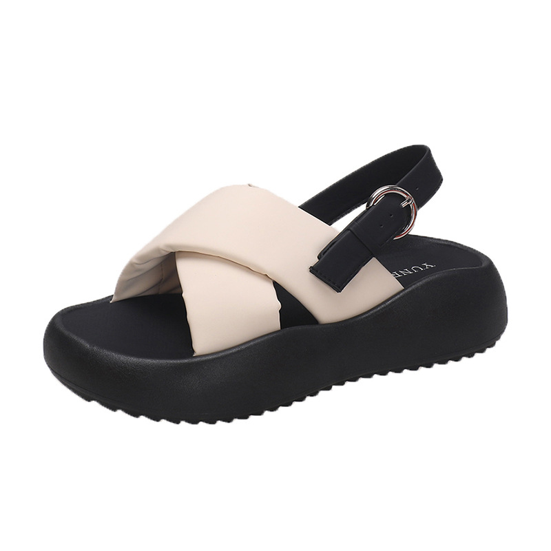 RENBEN New women's cross-strap thick-soled sandals and slippers with platform platform soft-soled Roman sports beach sandals