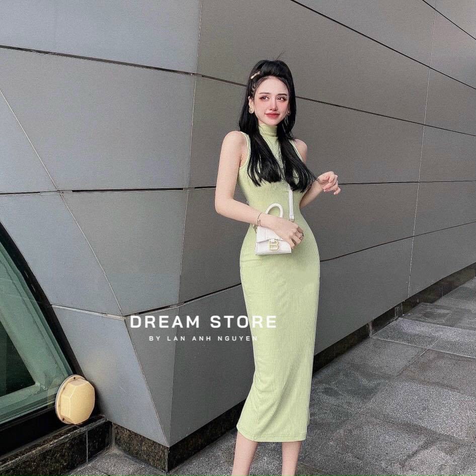 Đầm sát nách ôm body cổ lọ dáng dài trơn cực xinh , chất thun gân mềm mịn út