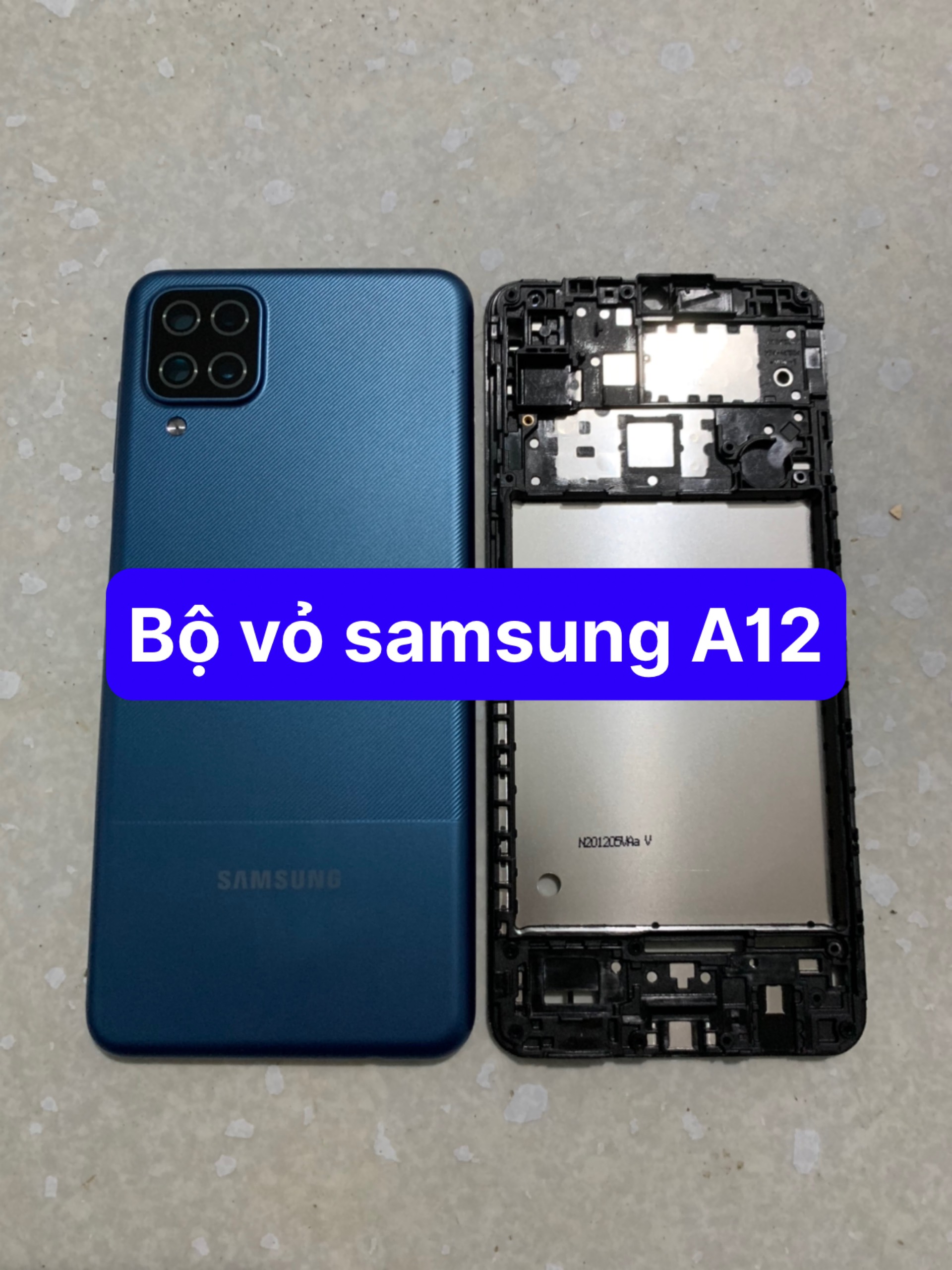 bộ vỏ samsung A12 ( gồm, sườn, lưng,kính cam,nút bấn