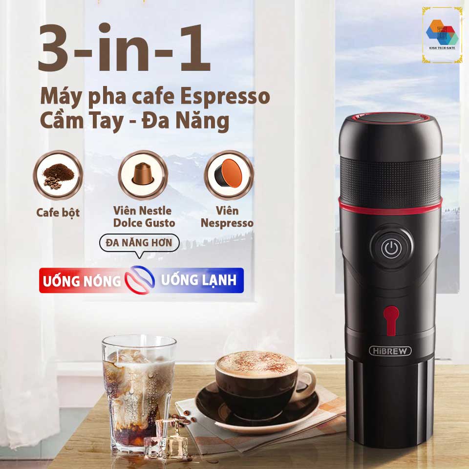 Máy pha cà phê mini HiBREW ACM009 tự động Espresso, 3 trong 1, cầm tay nhỏ gọn, phiên bản Premium tiện lợi mọi nơi, hàng chính hãng