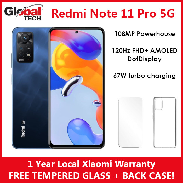 Xiaomi Redmi Note 11 Pro 5G / 128GB ROM+ 8GB RAM or 128GB ROM+ 6GB RAM / 1 Year Local Xiaomi Warranty / Global Version (FREE : TEMPERED GLASS + BACK CASE)