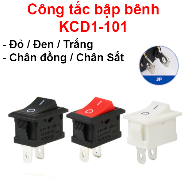 (2 cái) Công tắc bập bênh KCD1-101 6A-250V 15x21mm