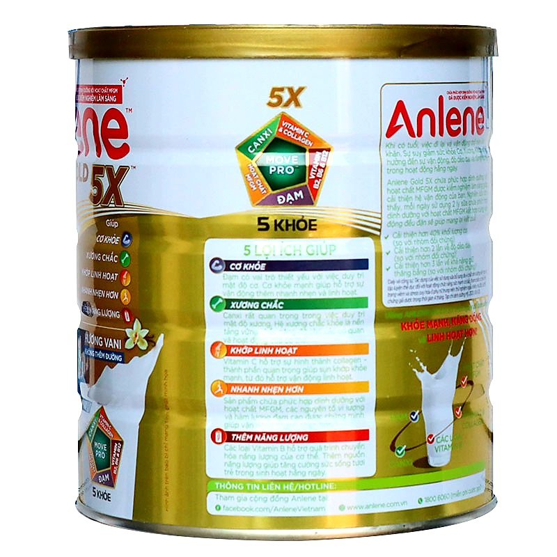 Sữa bột Anlene Gold 5X hương vani lon 800g (Trên 40 tuổi)