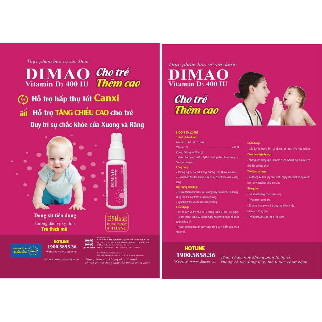 Dimao Vitamin D3 dạng xịt cho bé