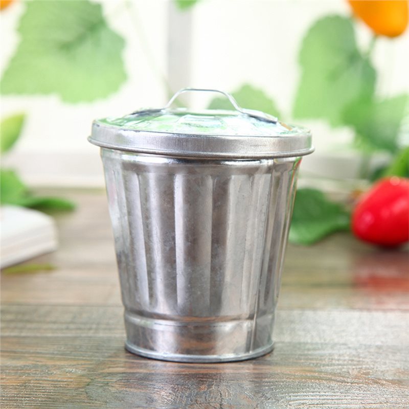 Mini Trash Can with Lid, Wastebasket Small Metal Buckets with Lids Flower Pot Pen Holder Trash, Waste Baskets.