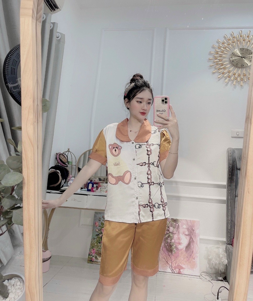 Bộ LỤA SATIN QUẦN LỬNG hoạ tiết cute FREESIZE dưới 65kg (ẢNH THẬT)