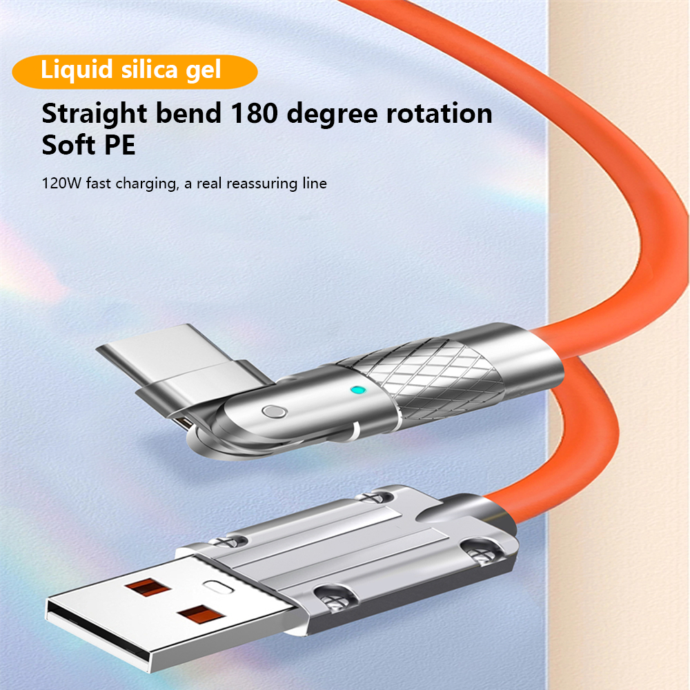 FLEWWER 120W TYPE-C Fast Charging Data Cable Zinc Alloy Elbow 180 Degree Rotating Charging Cable
