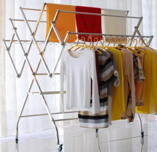 Stainless Steel Clothes Hanger W SHAPED with Towel Hanger, Baby Cloth Hanger and Lock Wheels