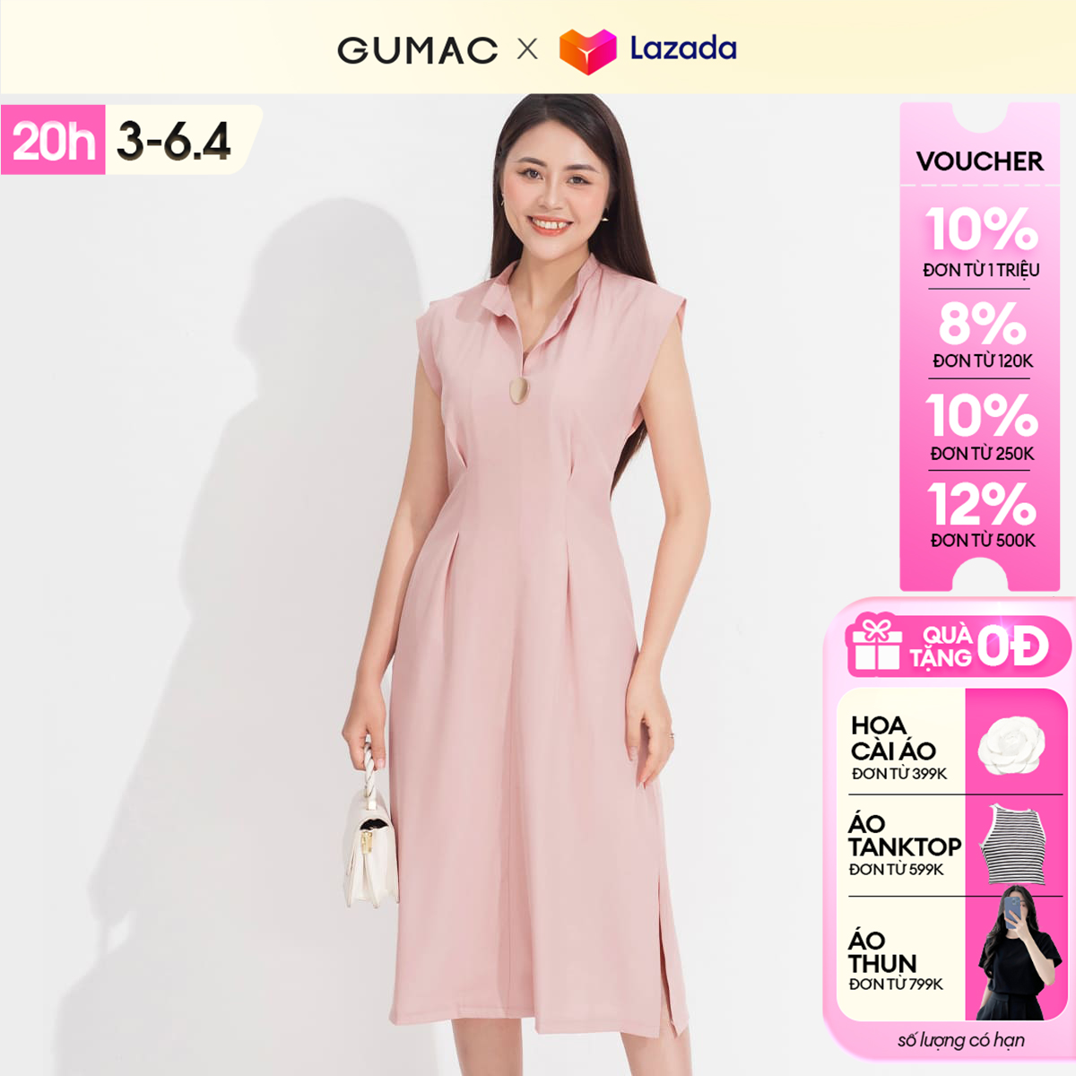 Đầm nữ A xếp ly eo GUMAC DD05053