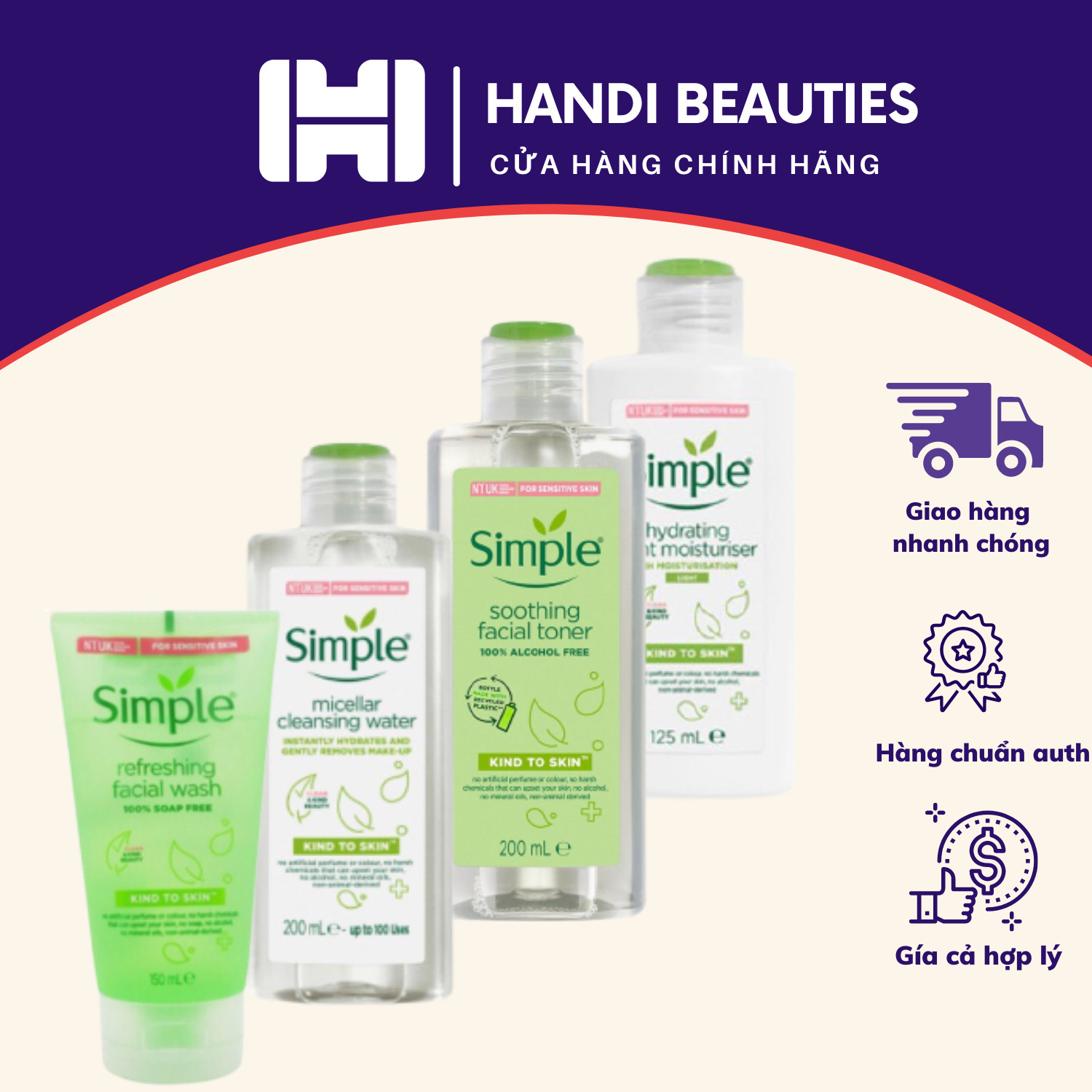 [GIẢM 50K PHÍ SHIP] Combo 4 món Simple Chăm Sóc Da Nhẹ Dịu Nhẹ