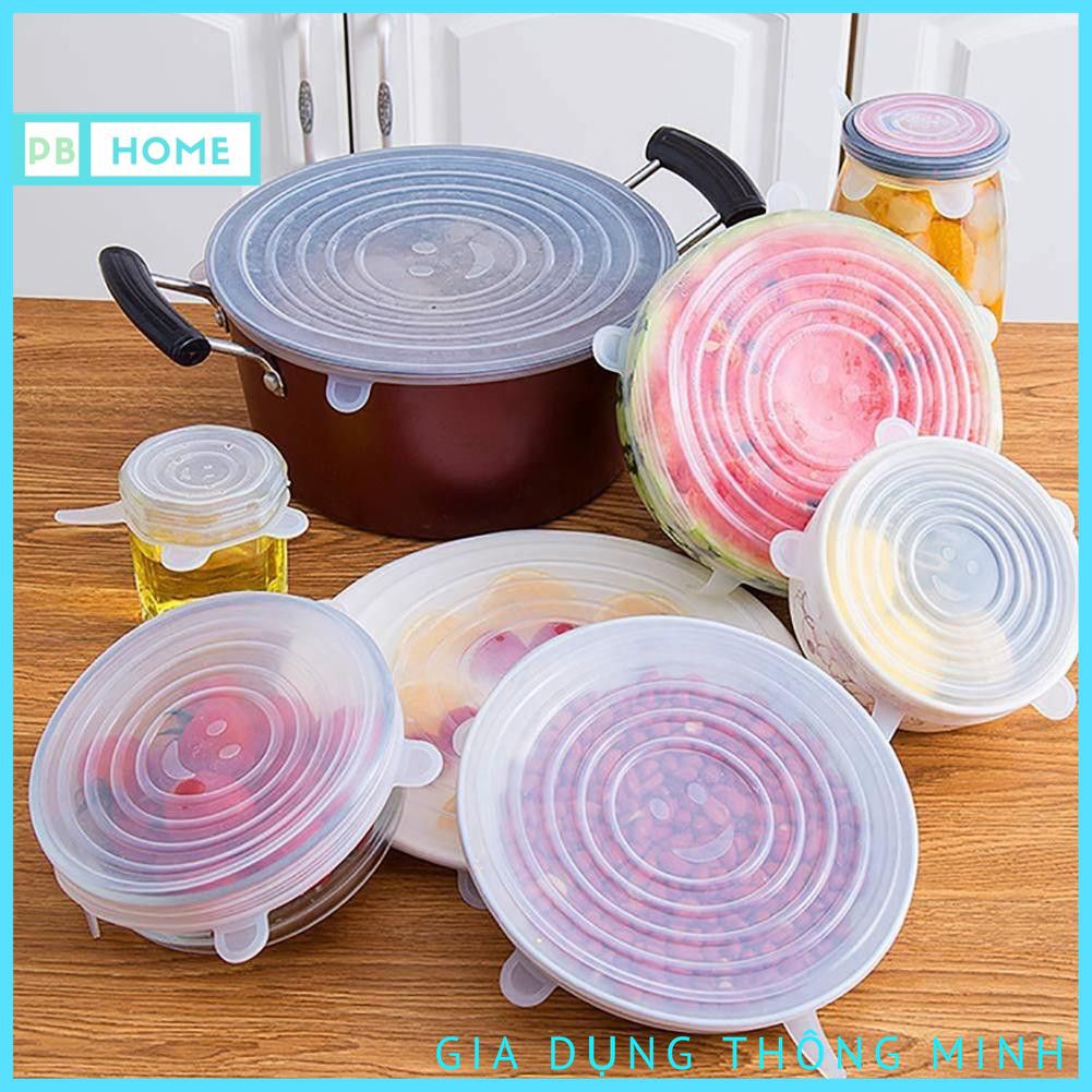 Bộ 6 Nắp Silicon Co Giãn Bọc Thực Phẩm , Miếng Màng Bọc Thực Phẩm Silicon