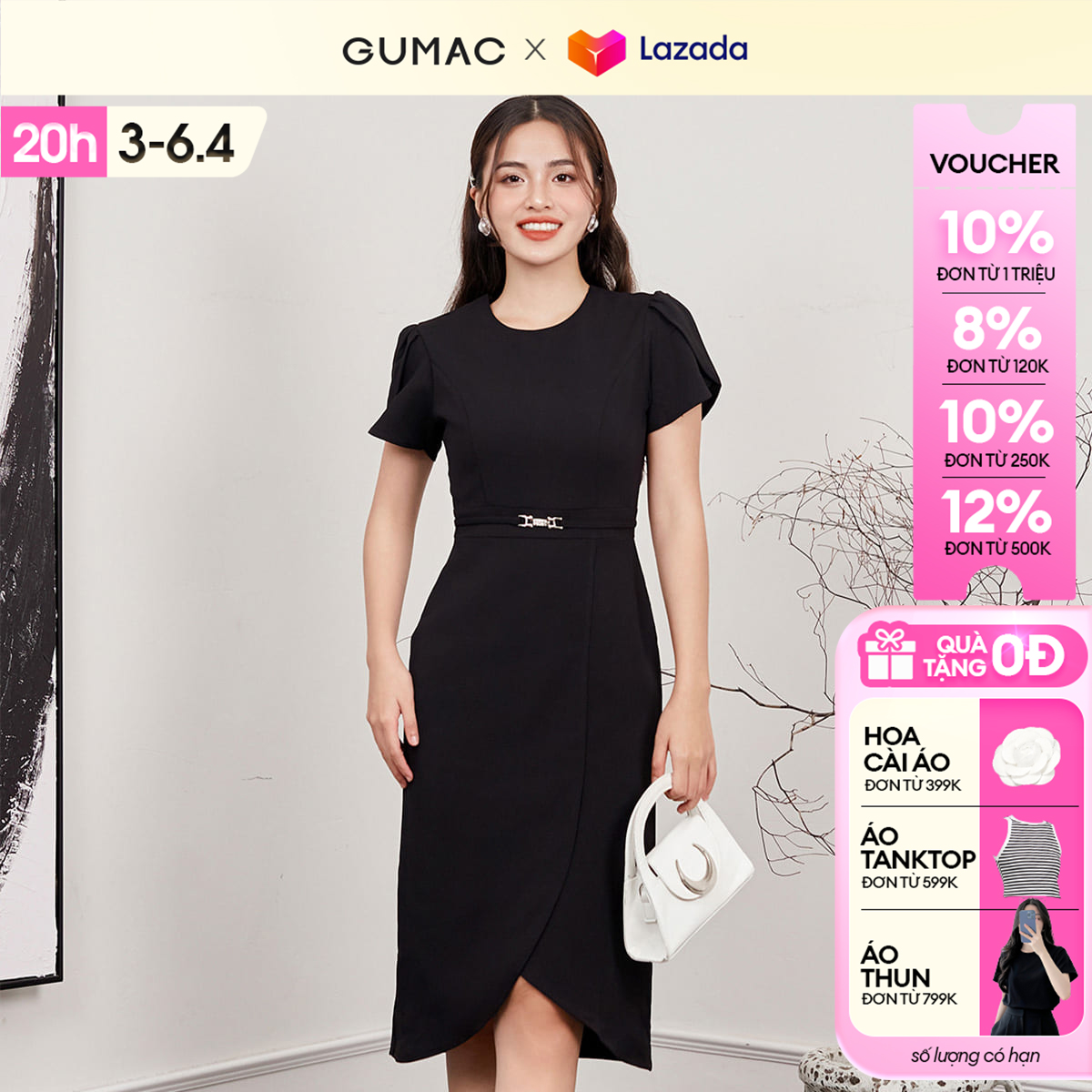[4.4 - 6.4 |Voucher 10-12%] Đầm tulip cổ tròn thời trang GUMAC DD12048