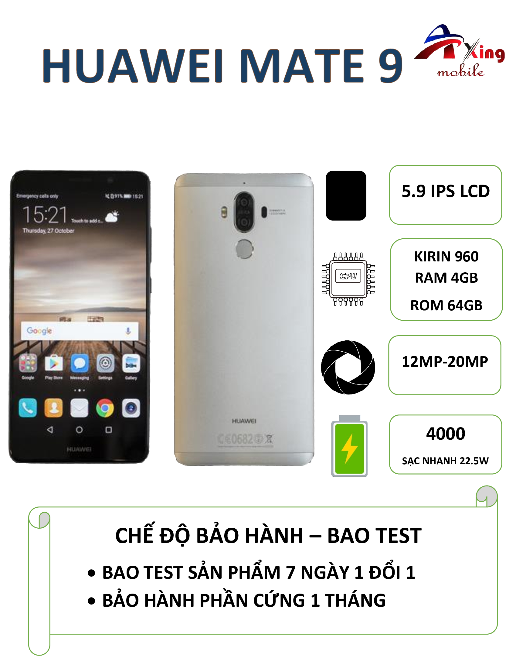 Điện thoại Huawei Mate 9 siêu phẩm giá rẻ 2 sim 2 sóng, cấu hình tốt, pin bền, camera đẹp trong tầm giá
