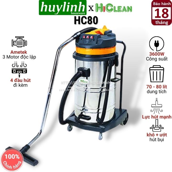 [HCM][Trả góp 0%]Máy hút bụi công nghiệp Hiclean HC80 - 80 lít - 3600W - Hút khô và Ướt