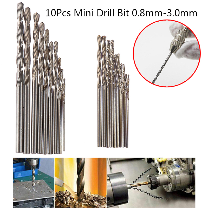LVDUN 10Pcs/Box Mini Drill HSS Bit 0.8mm-3.0mm Straight Shank PCB Twist Drill Bits Set