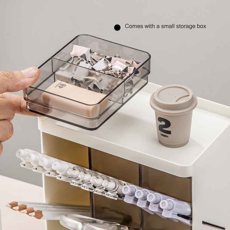 Oblique insertion stationery storage box, drawer style multi-layer desktop organizing, cosmetics pen holder, office stationery storage pen holder