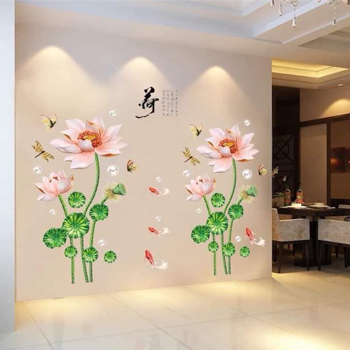 [HCM]DECAL DÁN TƯỜNG ĐÔI HOA SEN NỤ HỒNG