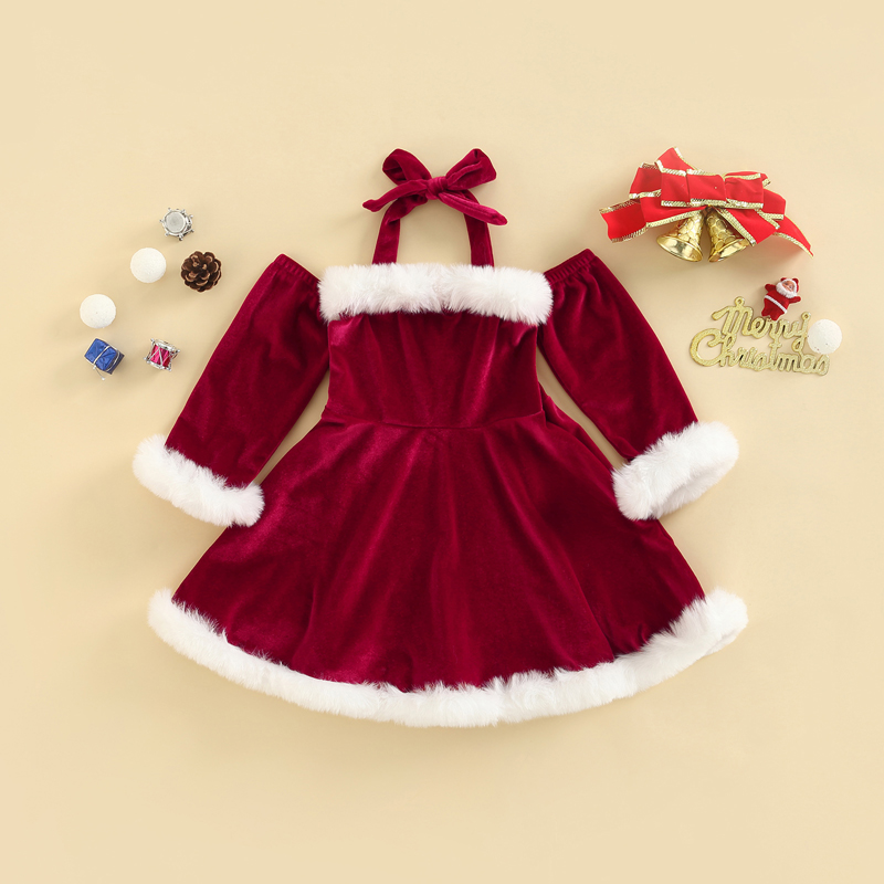 ANFUTON Kids Girls Christmas Velvet Dress, Long Sleeve Lacing Halterneck Backless Patchwork Holiday Dress