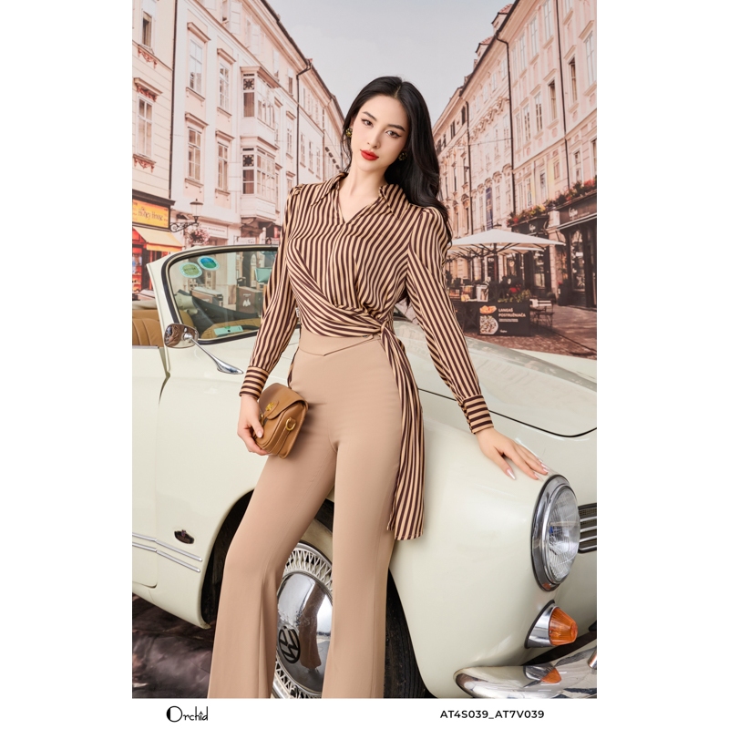 Áo sơ mi lụa dài tay thiết kế buộc eo chéo Orchid - AT4S039
