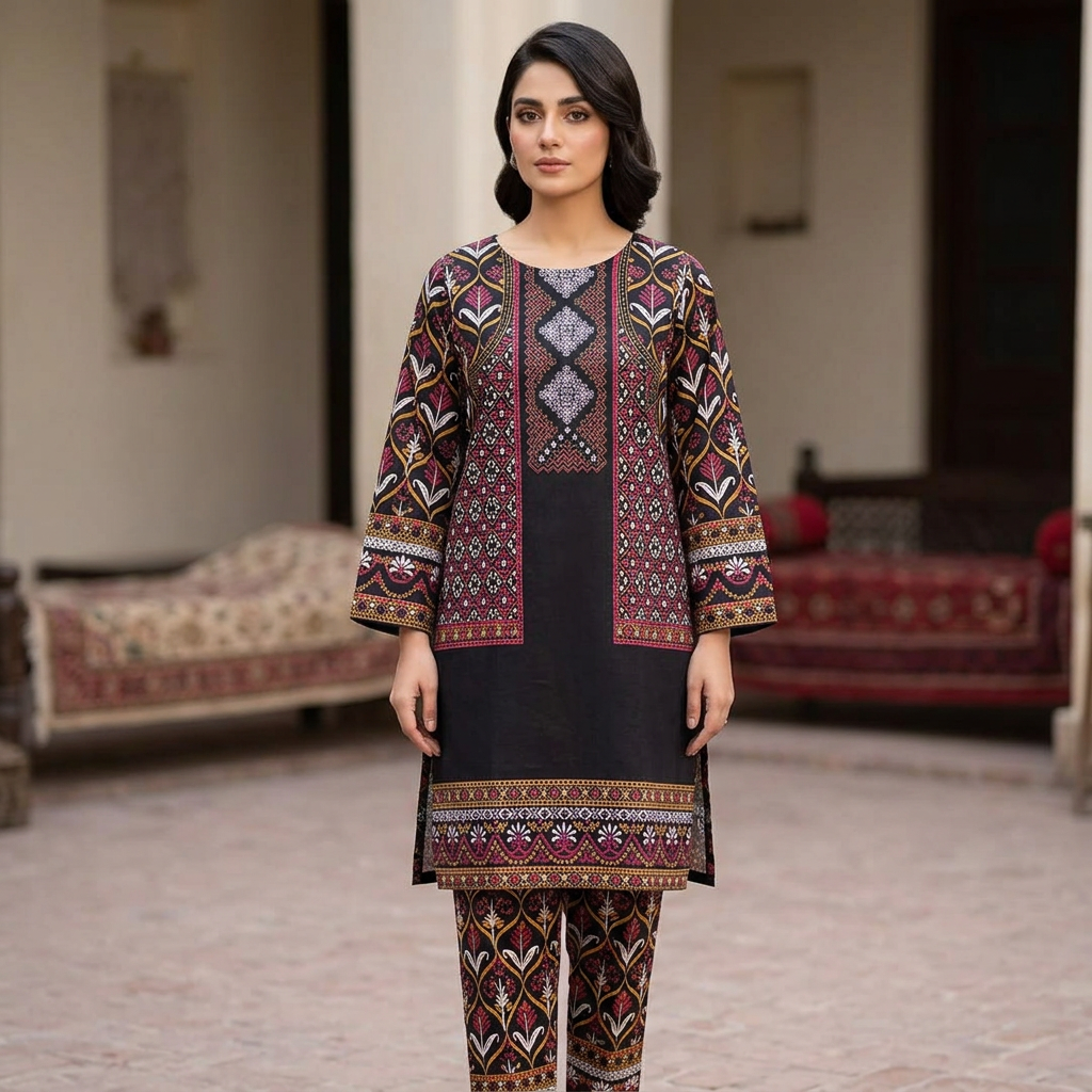 Stylish Era Stitched 3D Printed jacket style 2pc Dress for Women