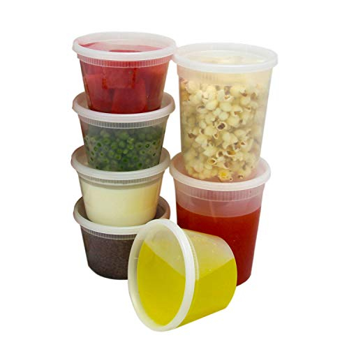 Fit Meal Prep Food Storage Containers with Lids, Round Plastic Deli Cups,  16 and 32 oz, Cup Pint Quart Size, Leak Proof, Airtight, Microwave &  Dishwasher Safe, Stackable, Reusable, White, 40 Pack 