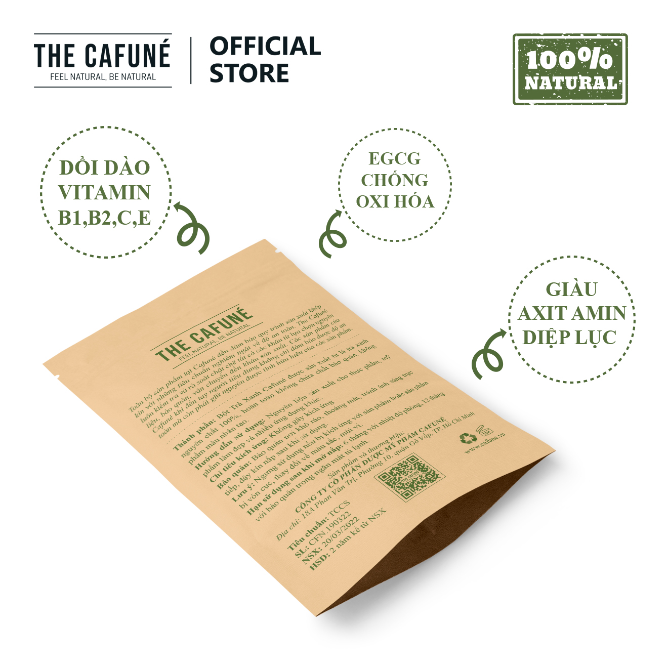 [60-120 Gram] Bột trà xanh Cafuné - hữu cơ nguyên chất 100%