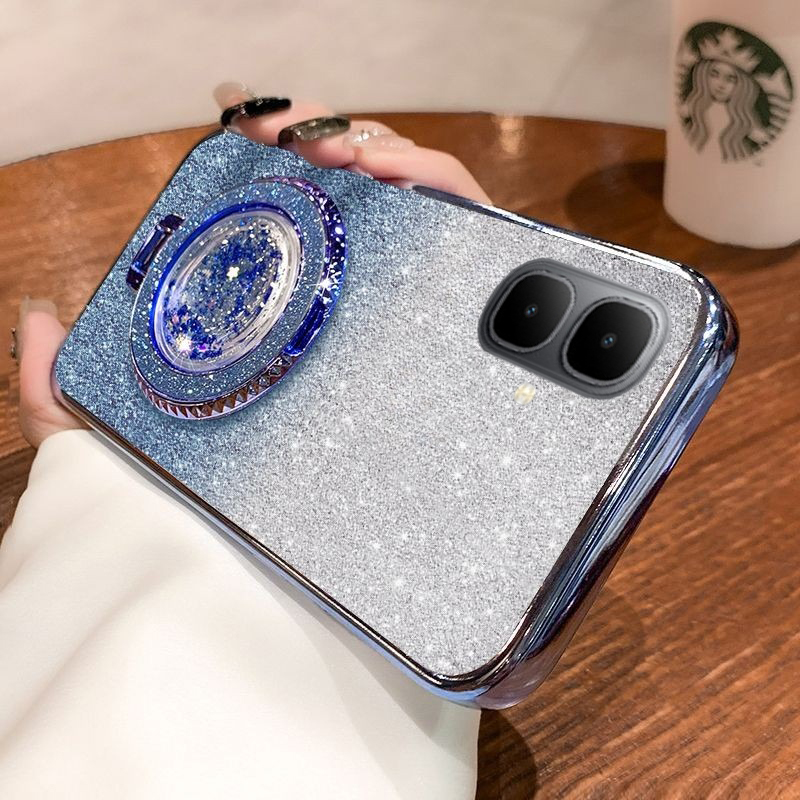 New Phone case Tecno Spark Go2 POP10 Back cover with Liquid Glitter Quicksand hourglass Stand Holder Luxury Shiny Gradient Plating Girls Slim for Tecno Spark Go 2 POP 10 case.