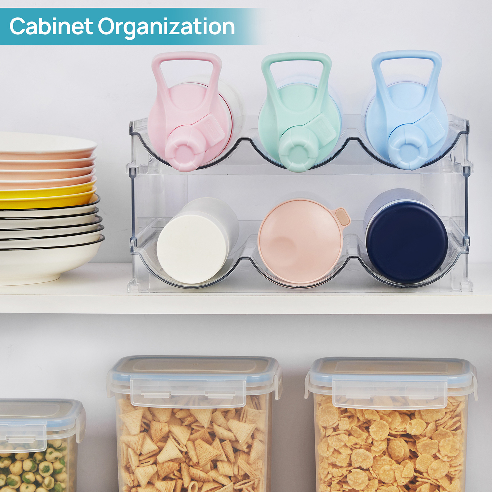 Stackable Cup Holder Stand Stackable Water Bottle Storage Rack Organizer for Kitchen Fridge 2/3/4 Layers Cup Holder Stand for Tumbler Mug Transparent Detachable Cabinet Shelf Space Saving Kitchen