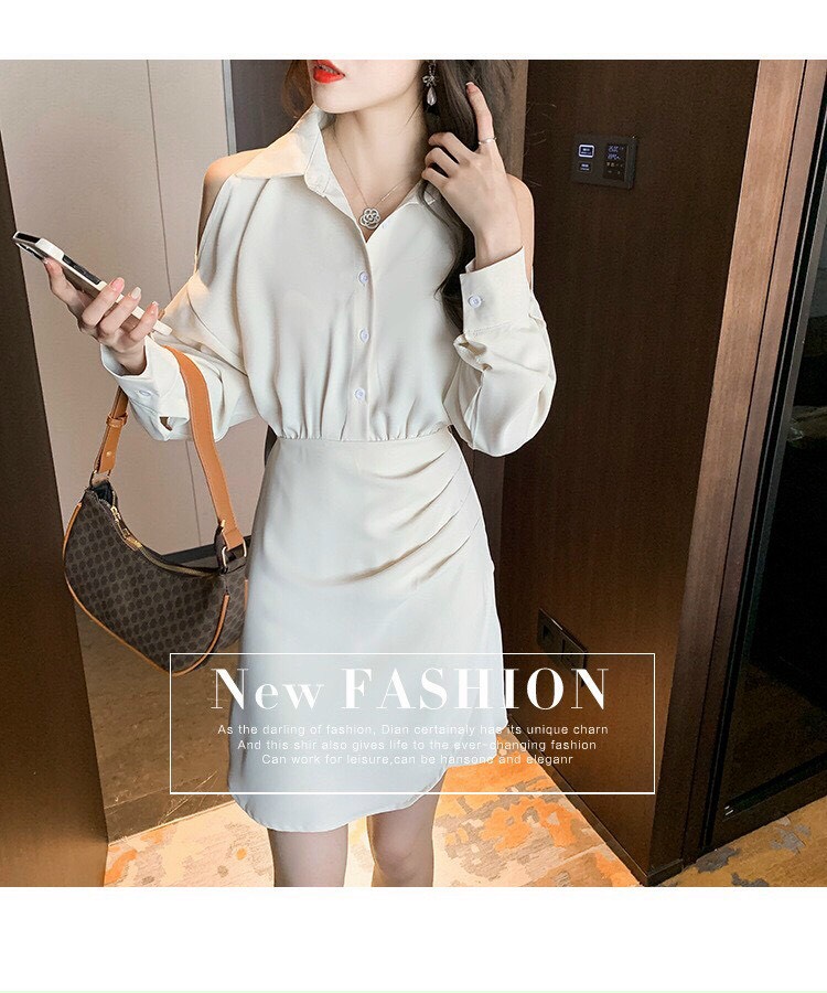 [ HCM]   ĐẦM VÁY THỜI TRANG ĐẦM SƠ MI TAY DÀI CUT OUT