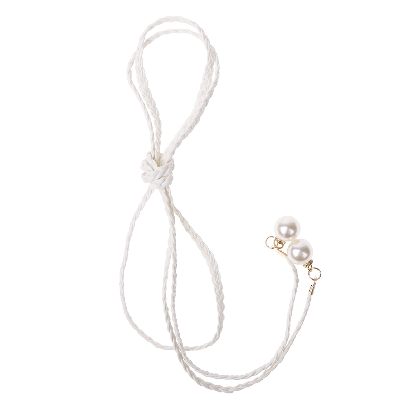 Retro PU Braided Pearl Belt Chain Versatile Women Leather Rope Waistband Love Buckle Jeans Dresses Clothing Accessories. 