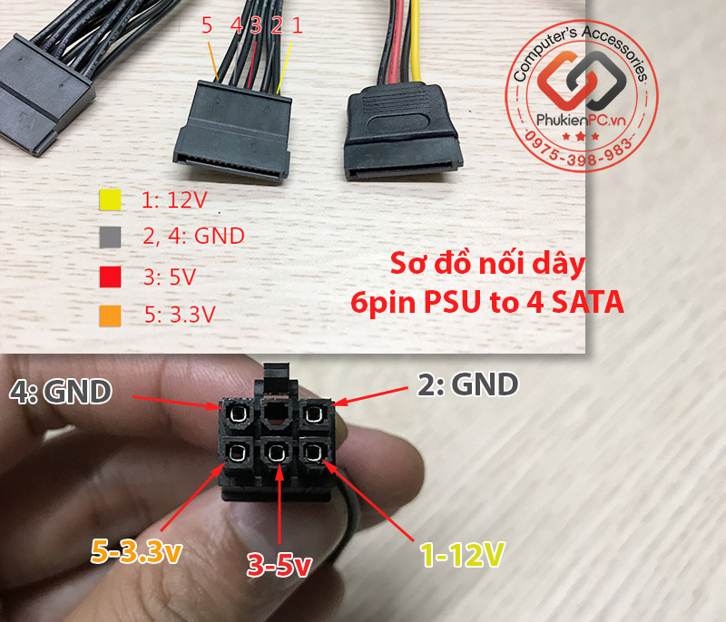 6pin PSU modular out 4 SATA power cable for HDD, SSD, dvb-dvd Sata computer PC, industrial computer, Sync