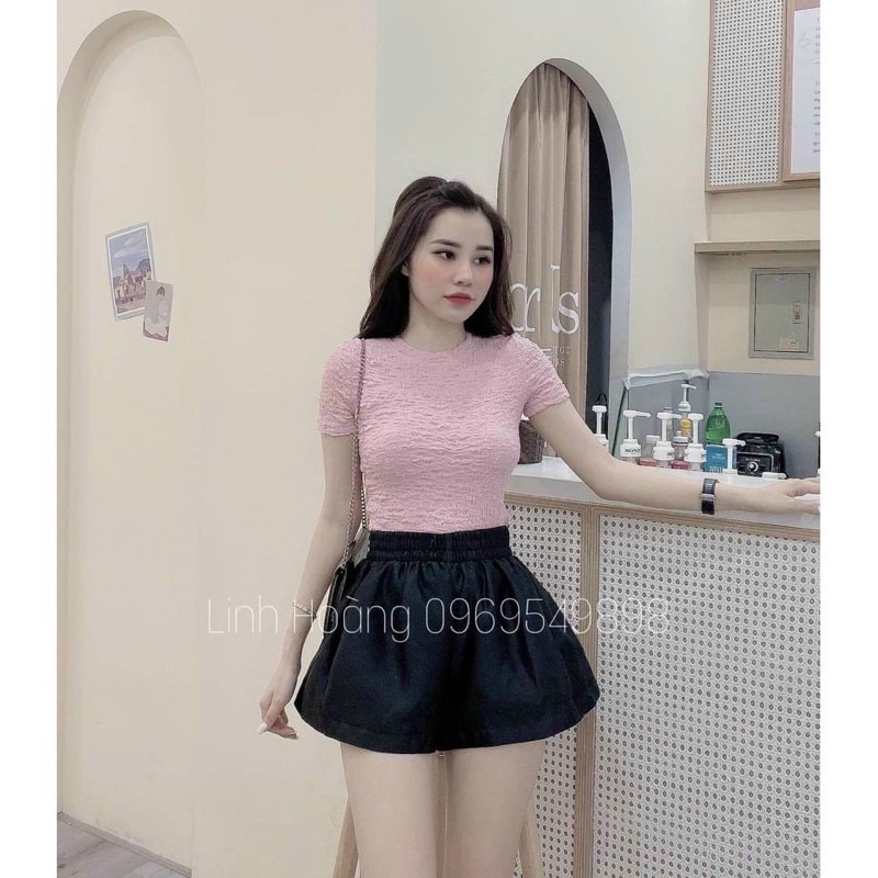 Áo xốp cổ tròn, áo nữ ngắn tay