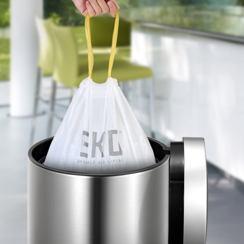 EKO Size F Bin Liners For Kitchen Bins - 40-60 Litre Capacity - Extra  Strong Bags with Drawstring Tie Handles - 12 Bags,White