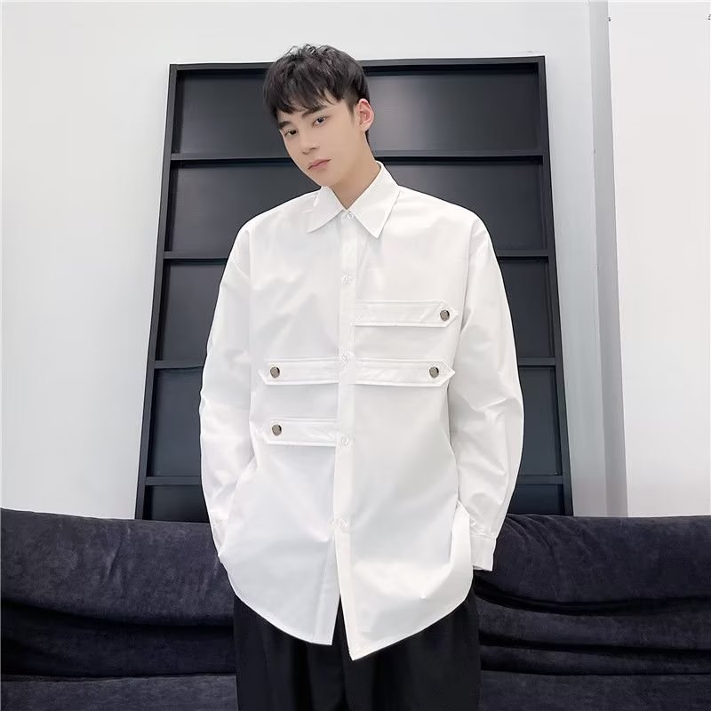 SUPEEON丨Men's shirts American niche design loose casual all-match lapel long-sleeved shirt high-end handsome shirt jacket