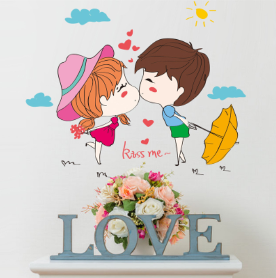 Decal trang trí tường - Cặp tình nhân hôn nhau